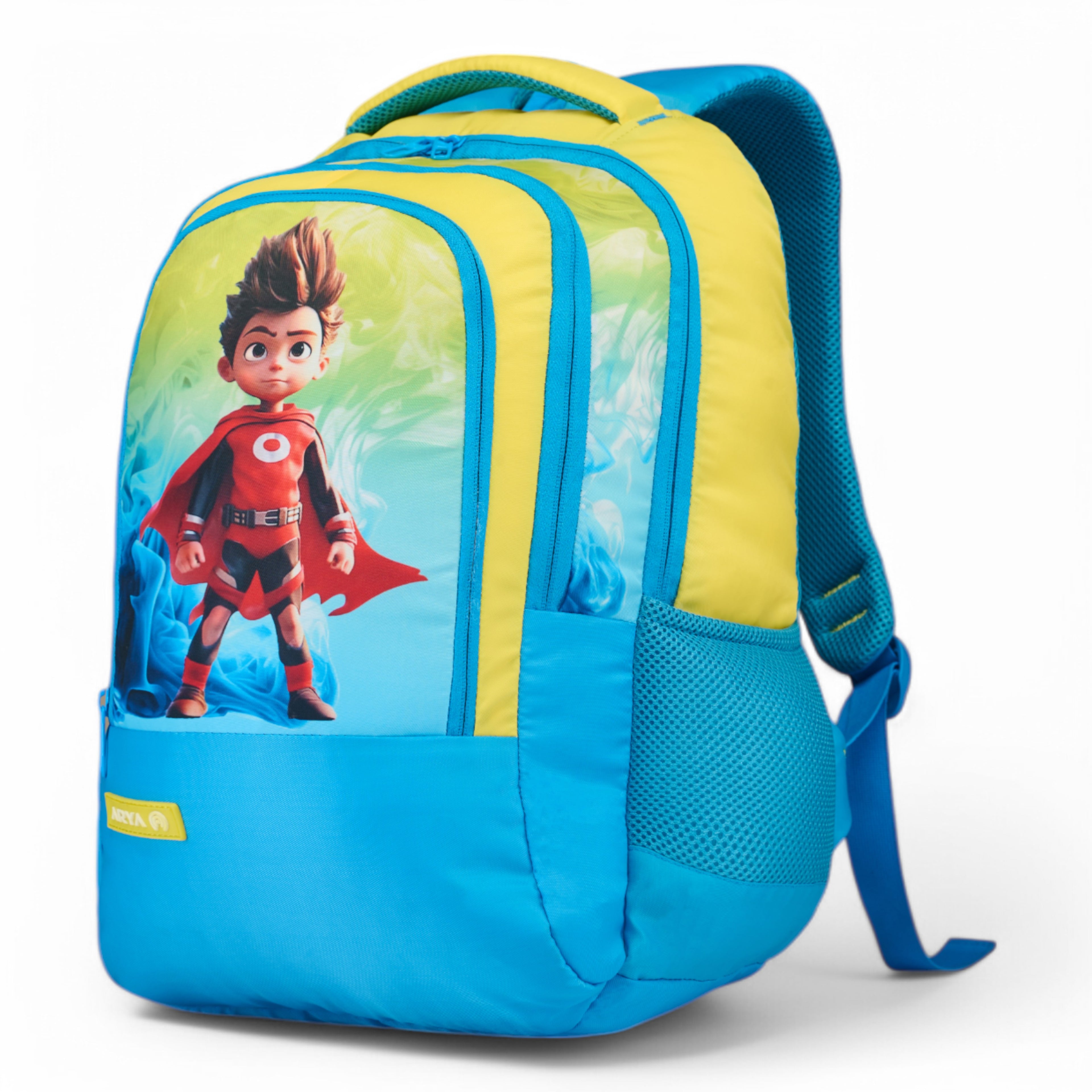 SCHOOL BAG SUPER KID-17"(22 LTR) TURQUOISE BLUE & YELLOW