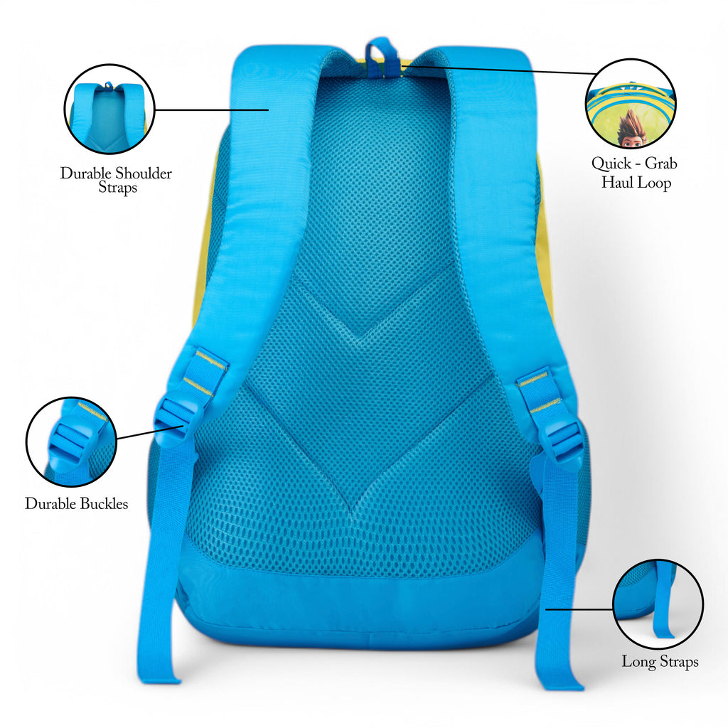 SCHOOL BAG SUPER KID-17"(22 LTR) TURQUOISE BLUE & YELLOW