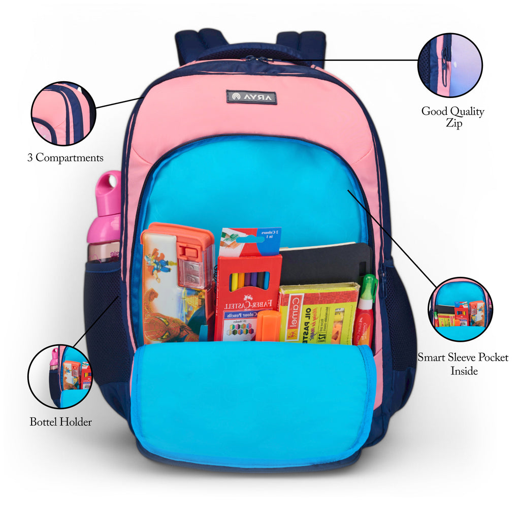 SCHOOL BAG ANGELINA 16" (21 LTR) NAVY BLUE & PINK