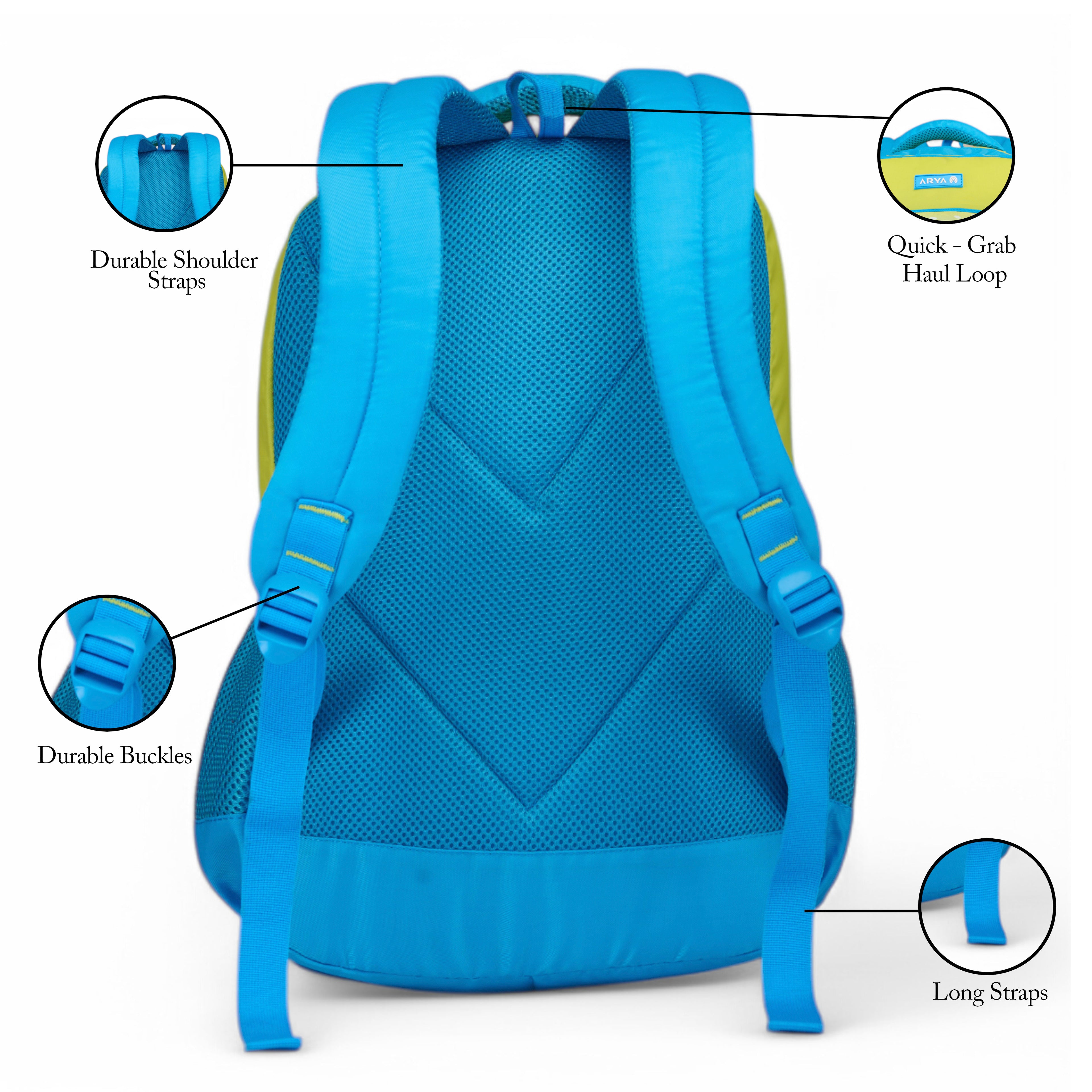 SCHOOL BAG ANGELINA 16"(21 LTR) TURQUOISE BLUE & PARROT GREEN