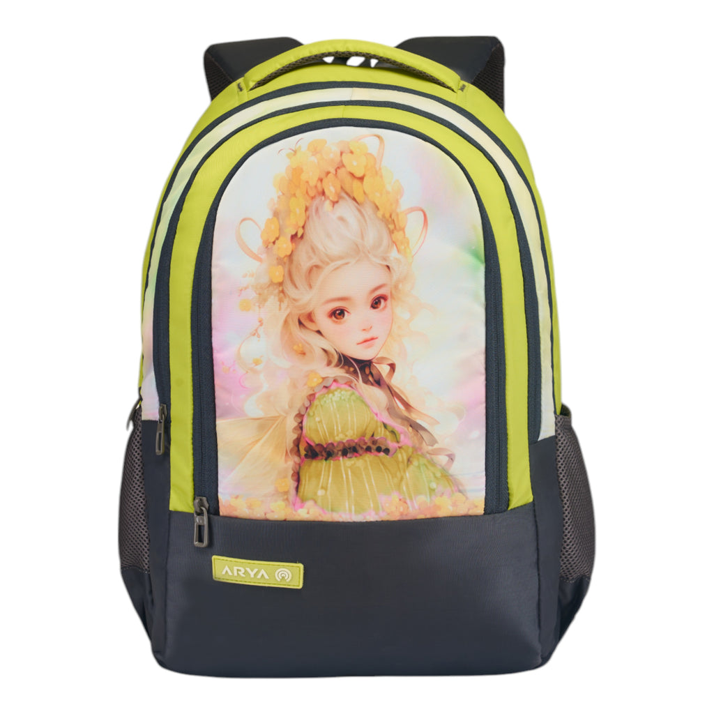 SCHOOL BAG YANA-17"(22 LTR) GREY & PARROT GREEN