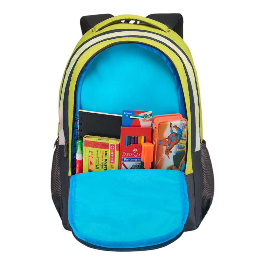 SCHOOL BAG YANA-17" (22 LTR) GREY & PARROT GREEN