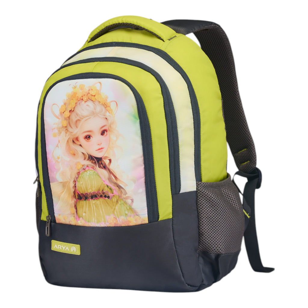 SCHOOL BAG YANA-17"(22 LTR) GREY & PARROT GREEN