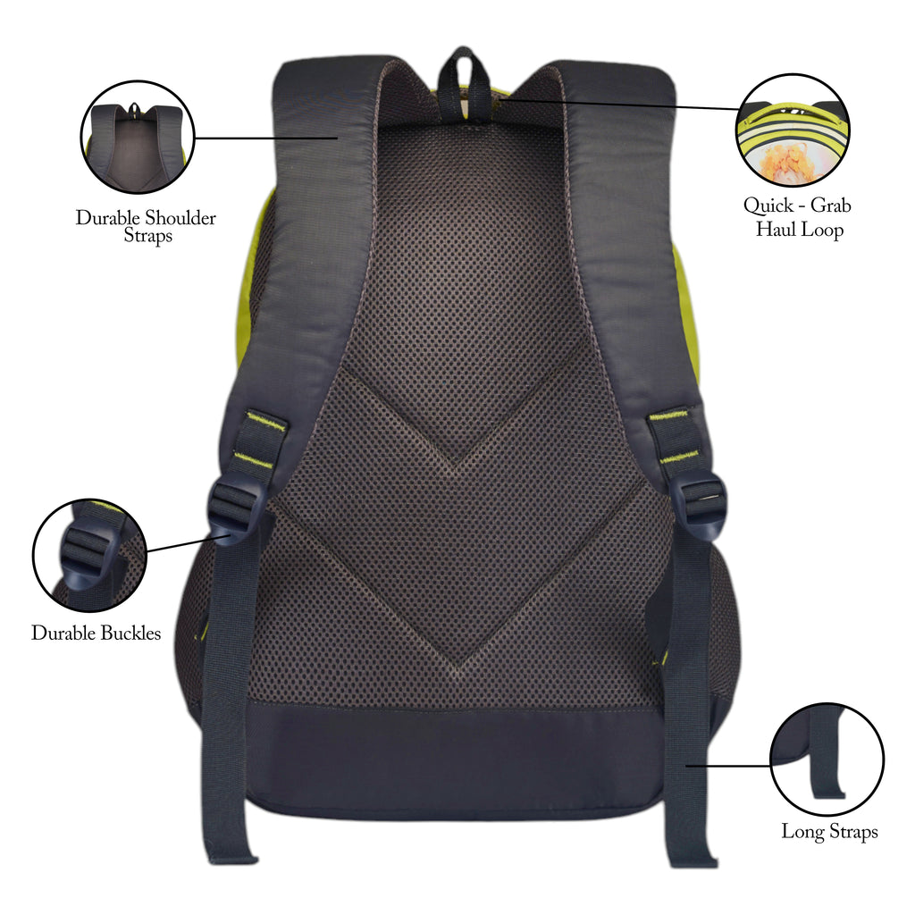 SCHOOL BAG YANA-17" (22 LTR) GREY & PARROT GREEN