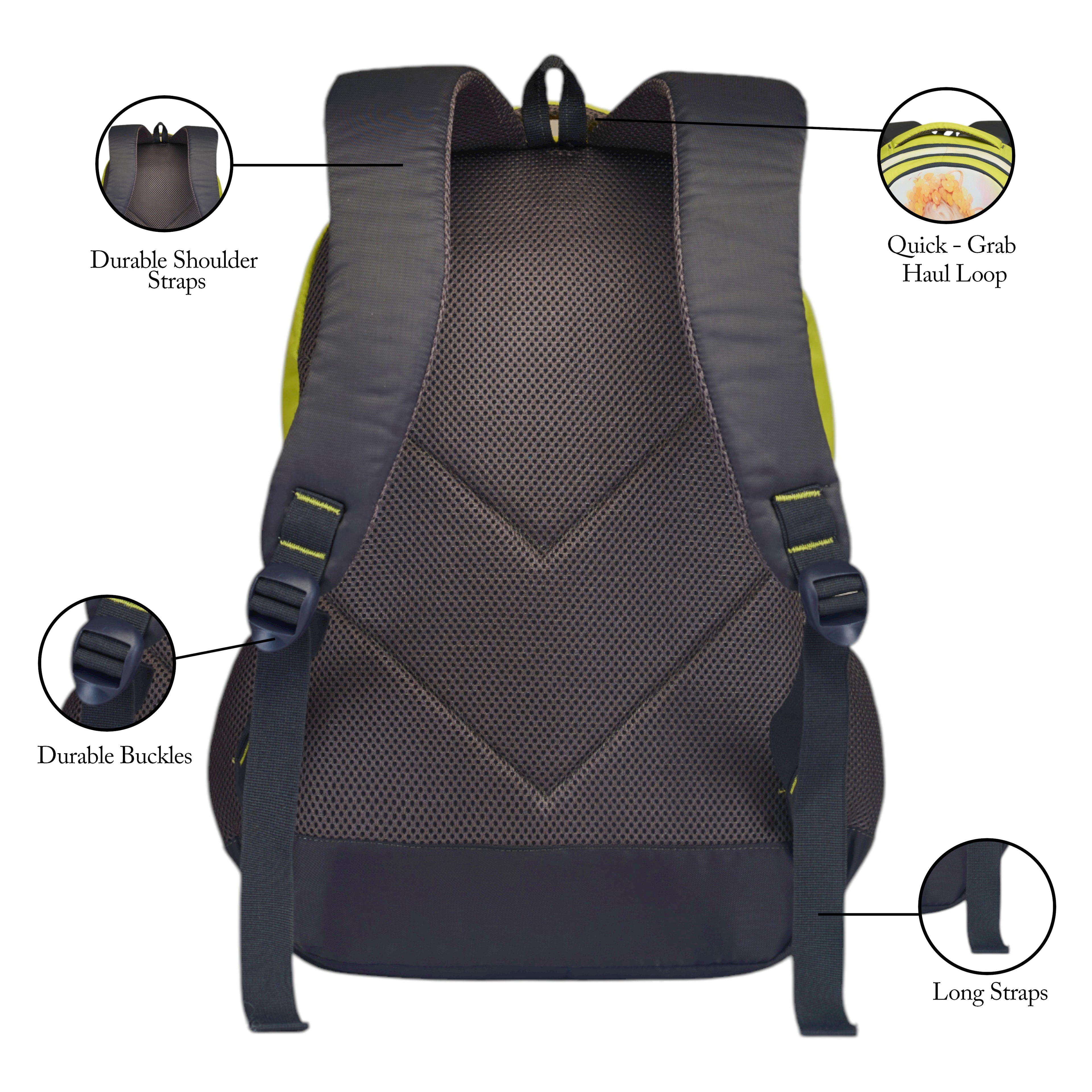 SCHOOL BAG YANA-17" (22 LTR) GREY & PARROT GREEN