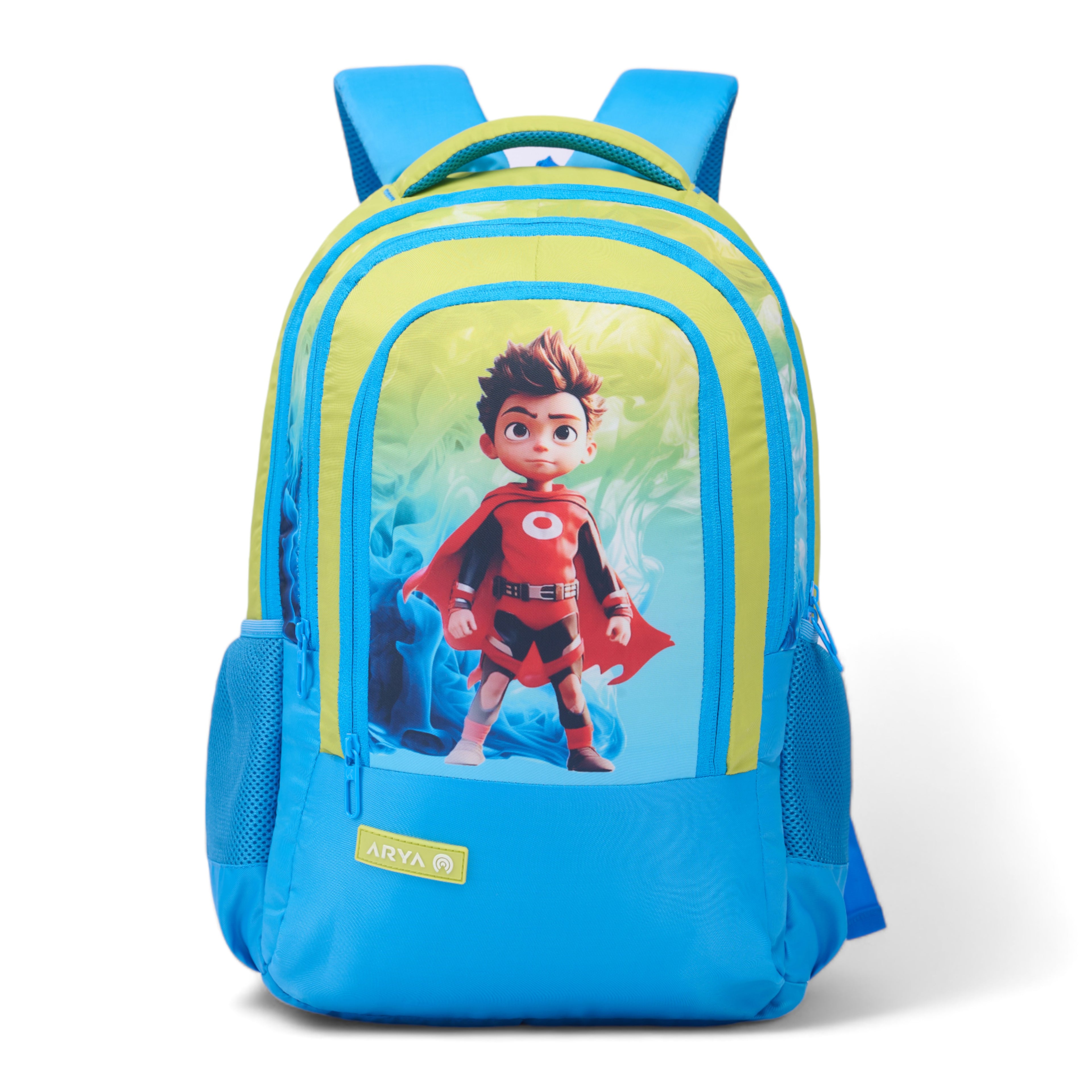 SCHOOL BAG SUPER KID-17"(22 LTR) TURQUOISE BLUE & PARROT GREEN