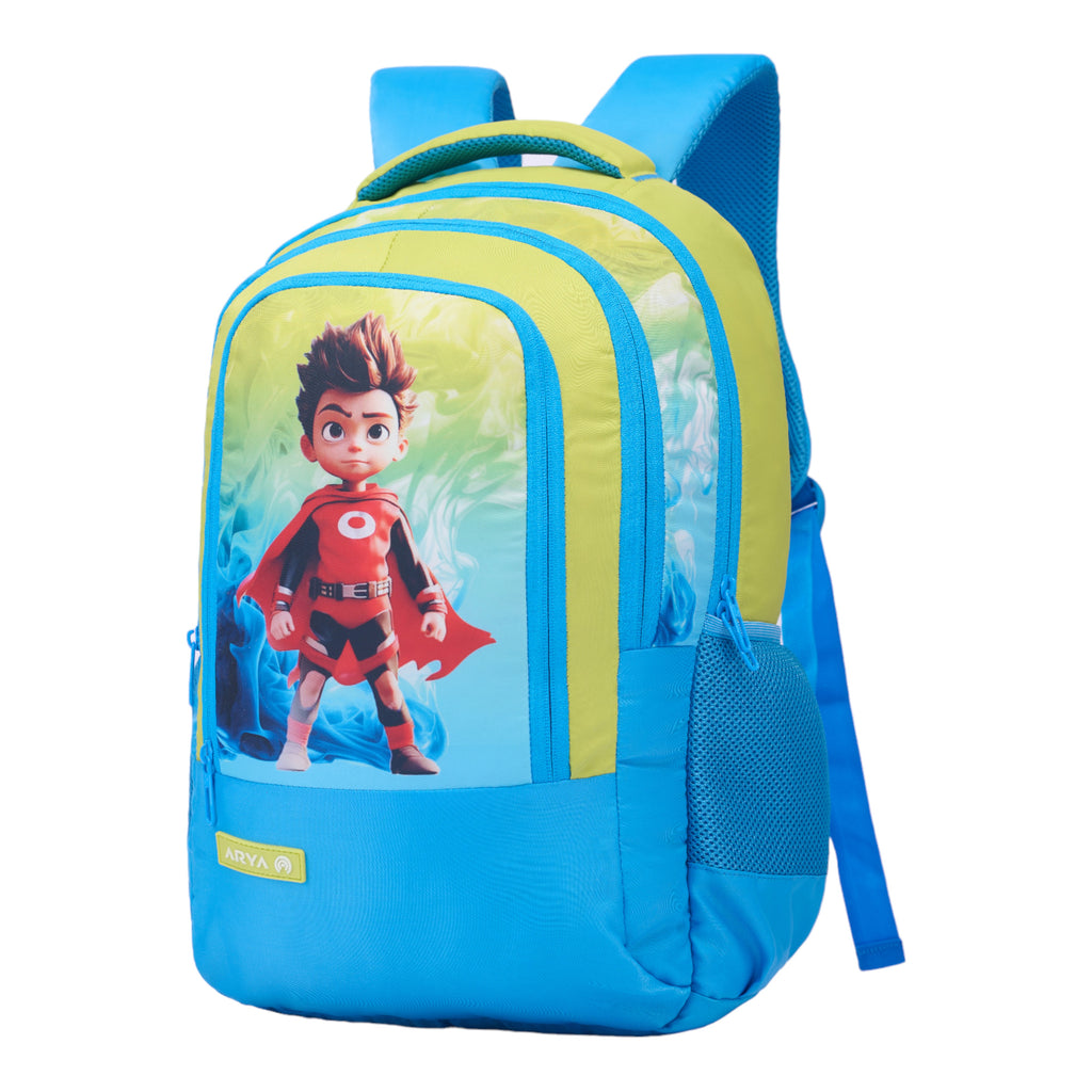 SCHOOL BAG SUPER KID-17"(22 LTR) TURQUOISE BLUE & PARROT GREEN
