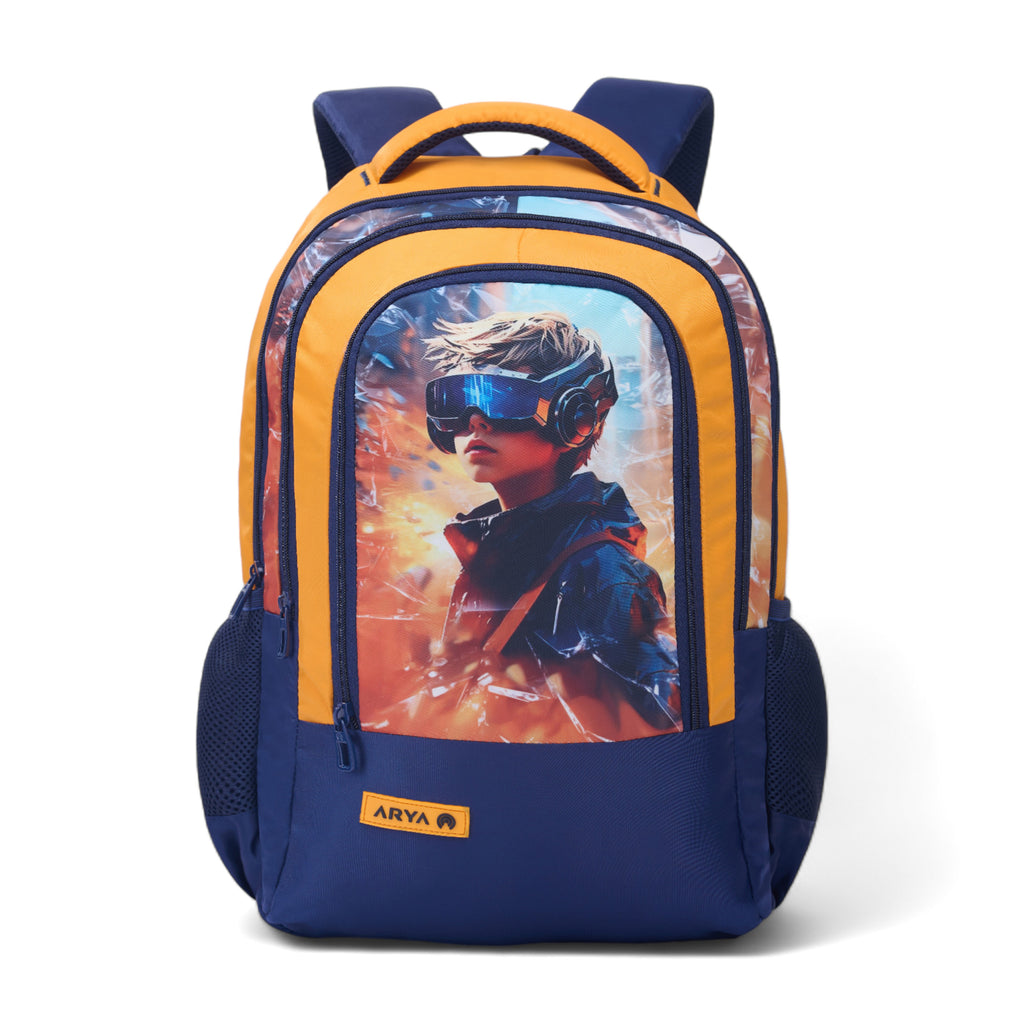 SCHOOL BAG GAME-17" (22 LTR) NAVY BLUE & ORANGE