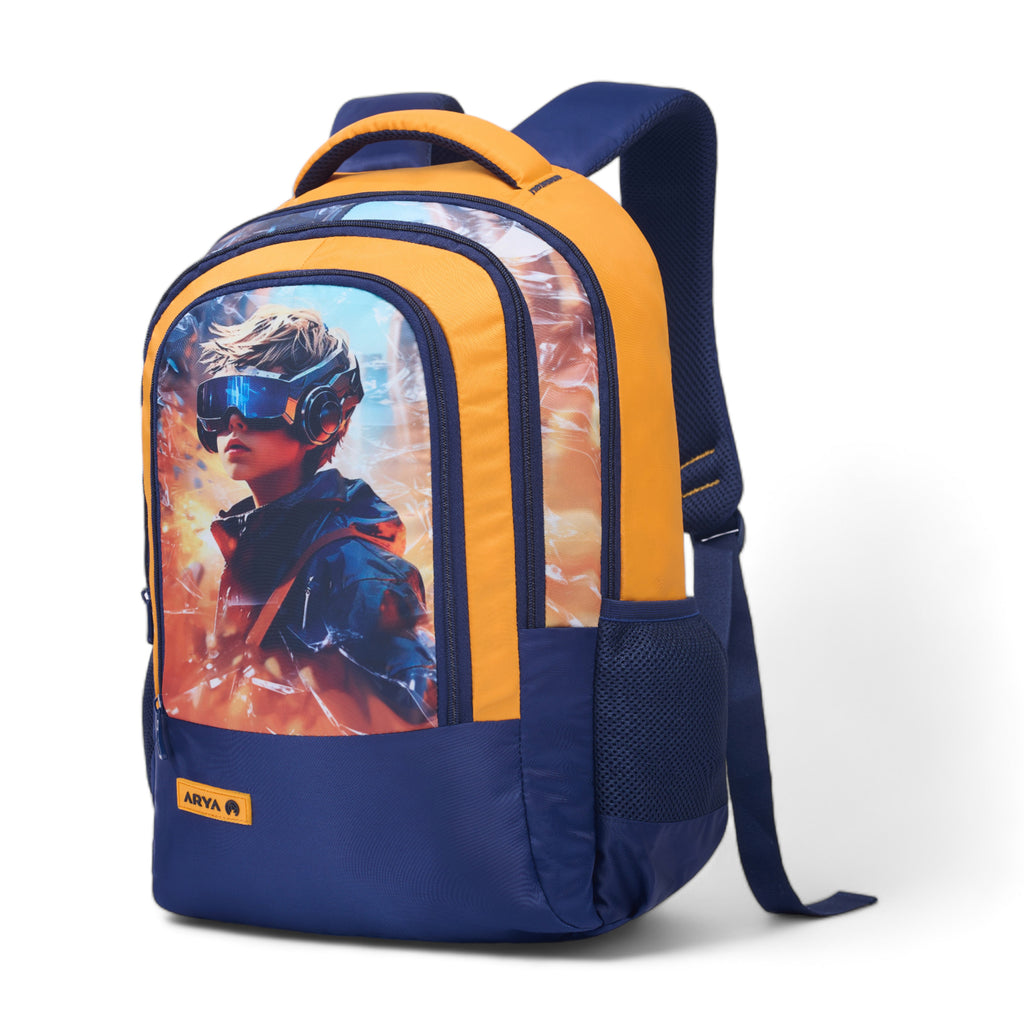 SCHOOL BAG GAME-17" (22 LTR) NAVY BLUE & ORANGE