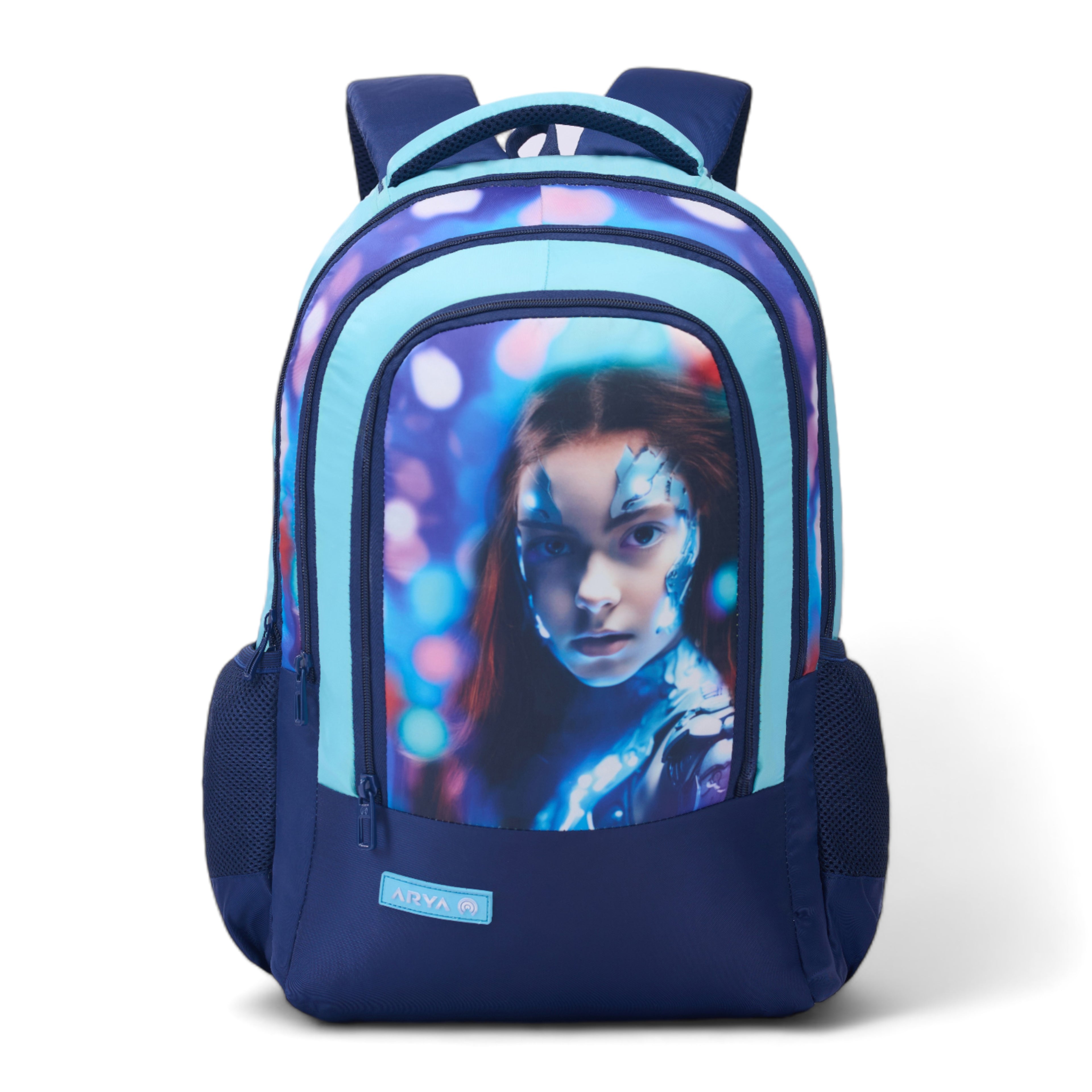 SCHOOL BAG SUPER GIRL-17"(22 LTR) NAVY BLUE & SKY BLUE