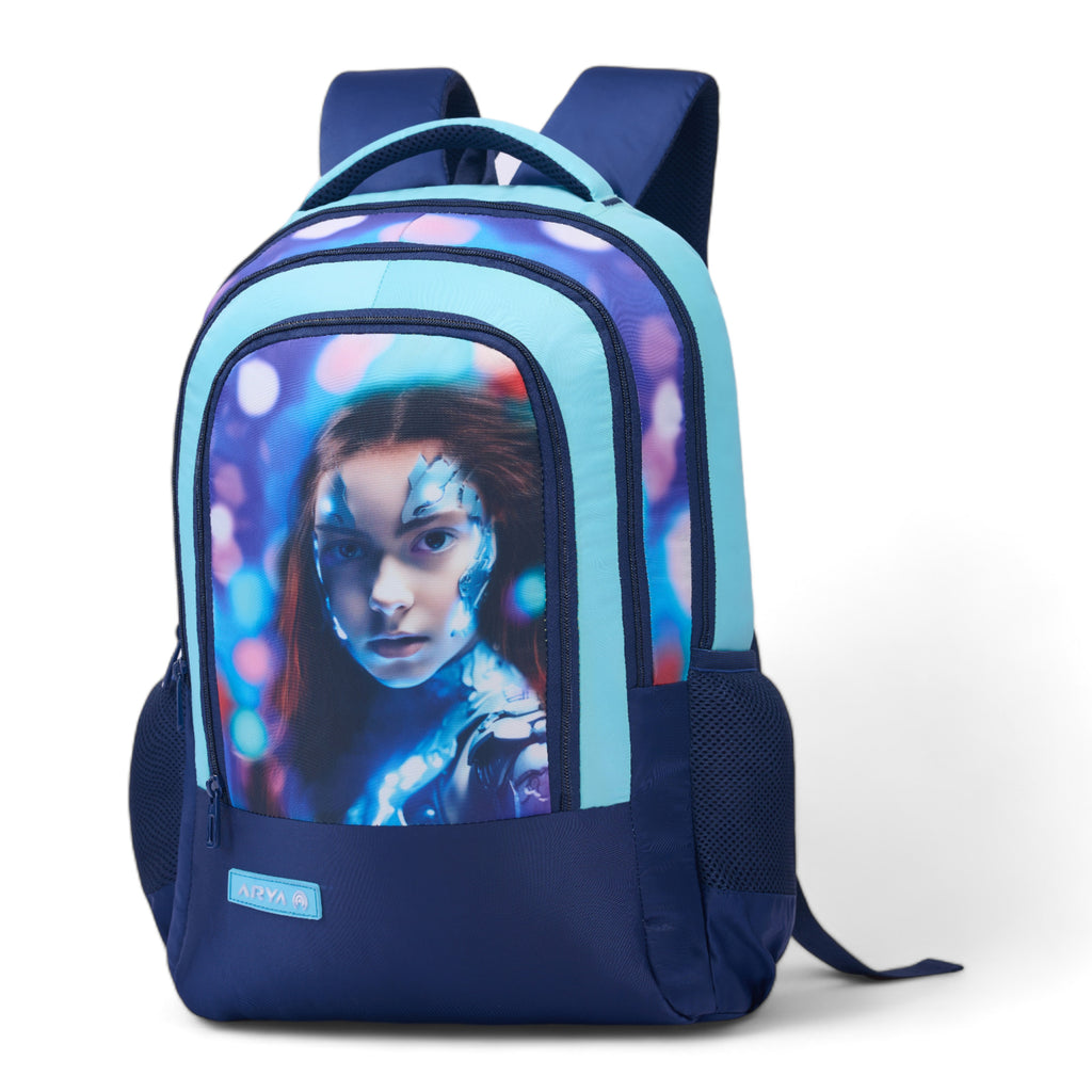 SCHOOL BAG SUPER GIRL-17"(22 LTR) NAVY BLUE & SKY BLUE