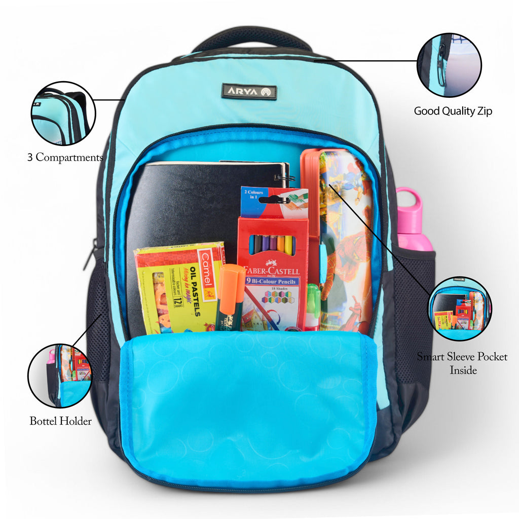 SCHOOL BAG TENNIS 16" (21 LTR) BLACK & SKY BLUE