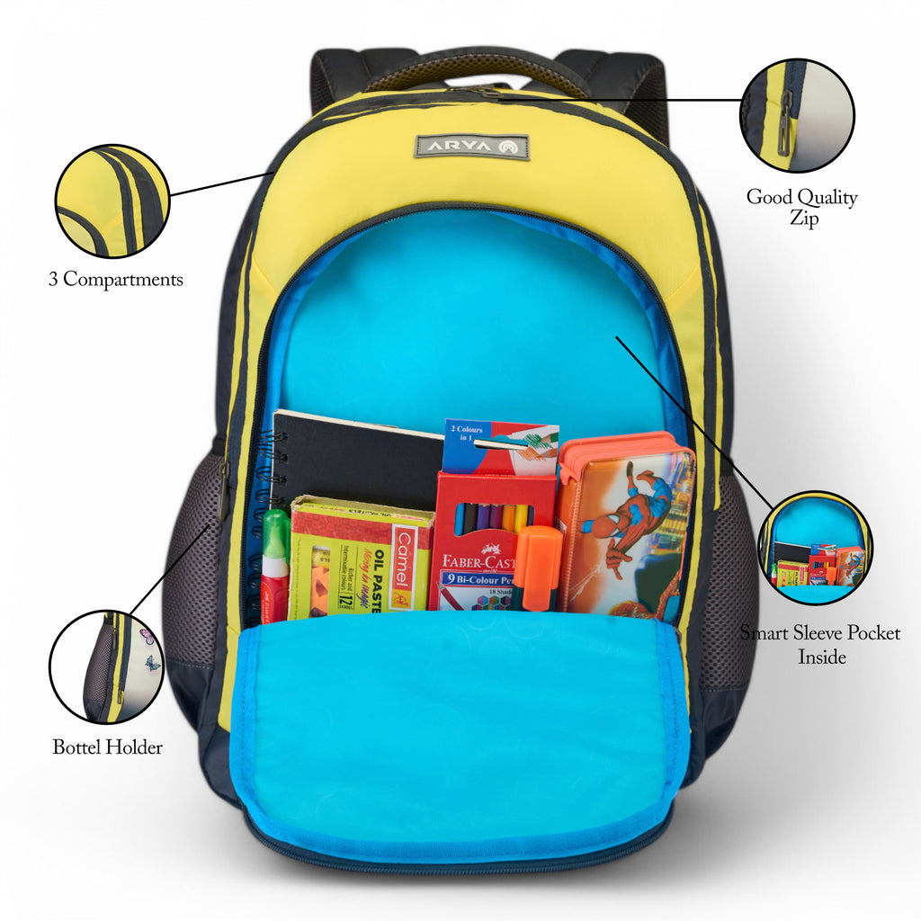 SCHOOL BAG BUTTER FLY 16"(21 LTR) GREY & YELLOW
