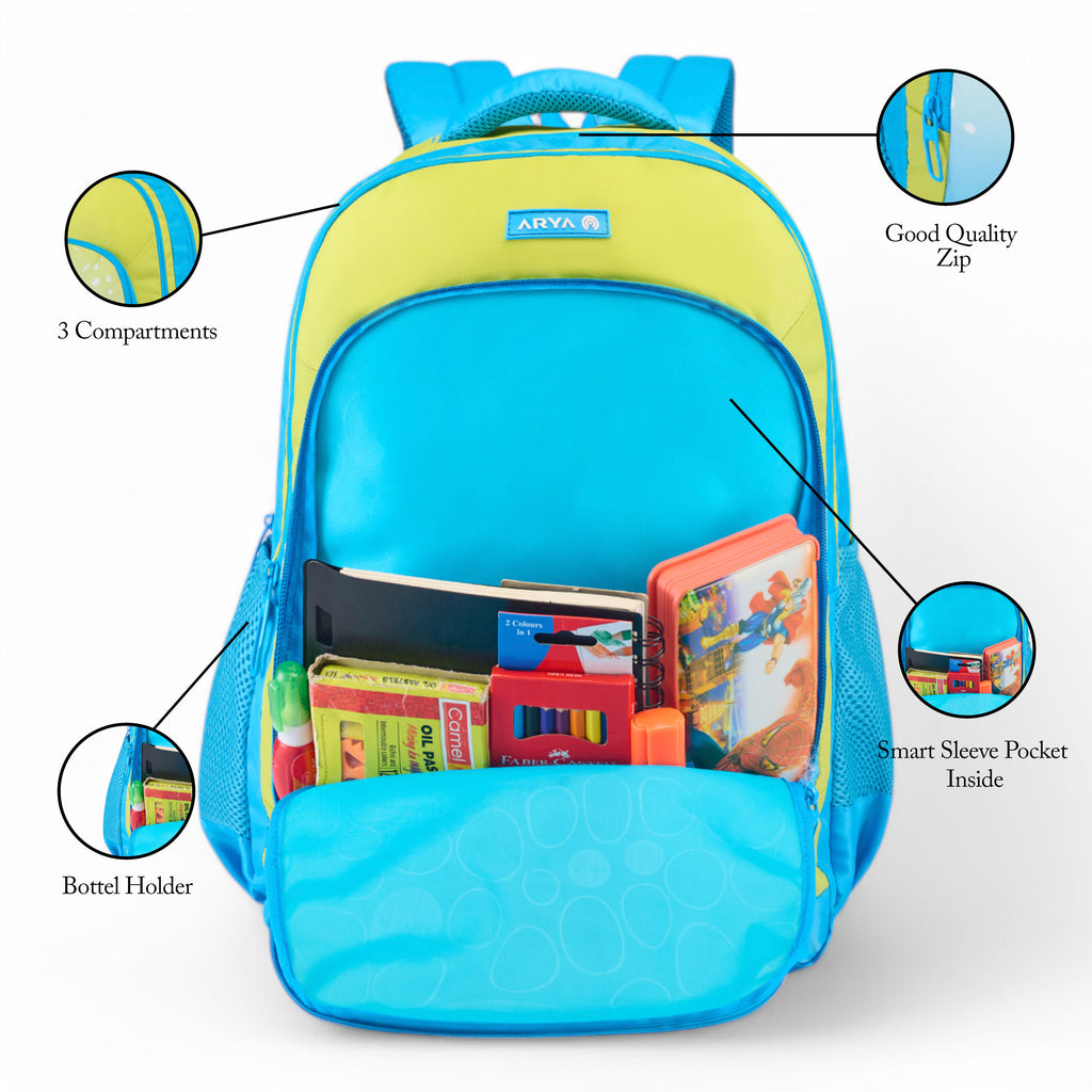 SCHOOL BAG ANGELINA 16"(21 LTR) TURQUOISE BLUE & PARROT GREEN