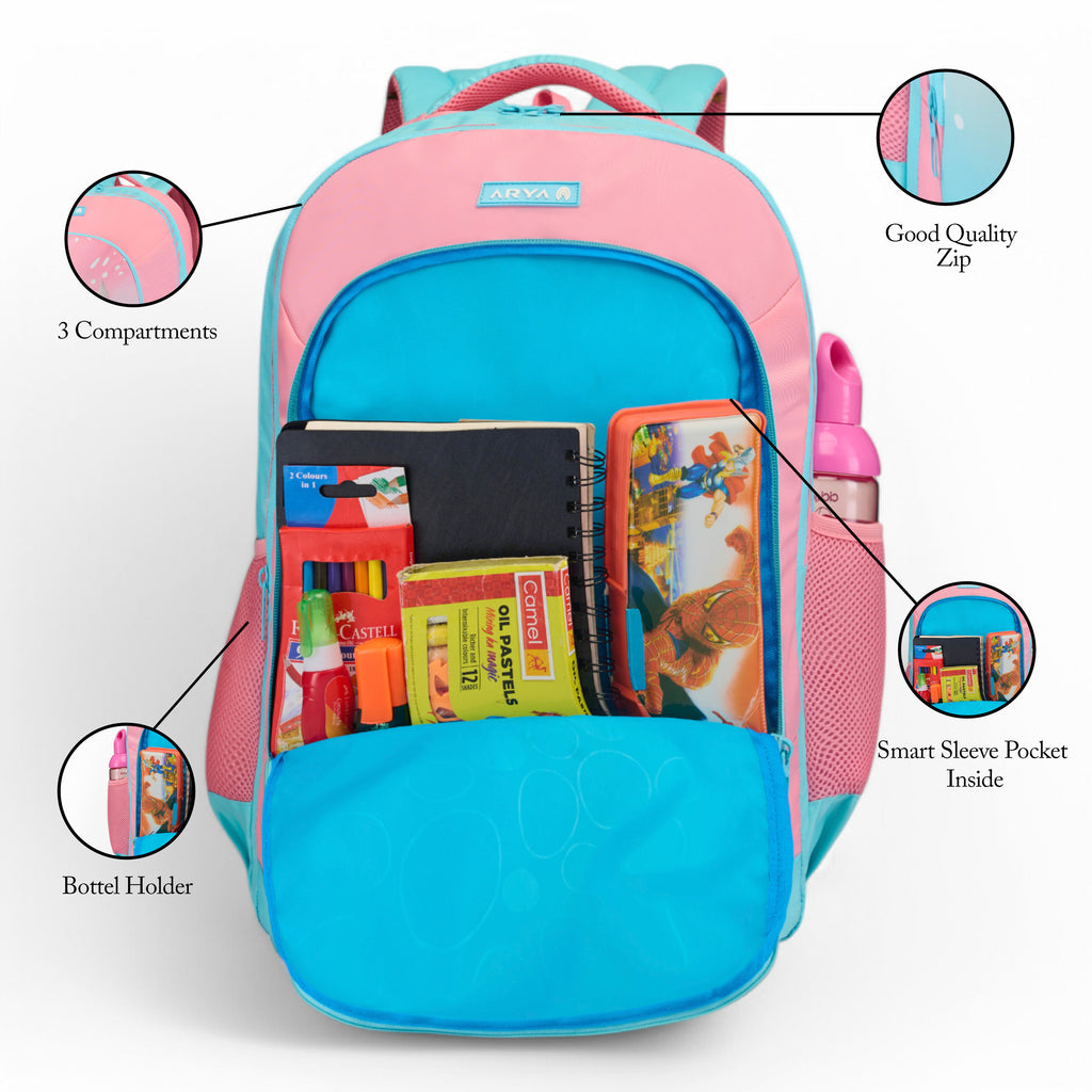SCHOOL BAG ANGELINA 16" (21 LTR) SKY BLUE & PINK