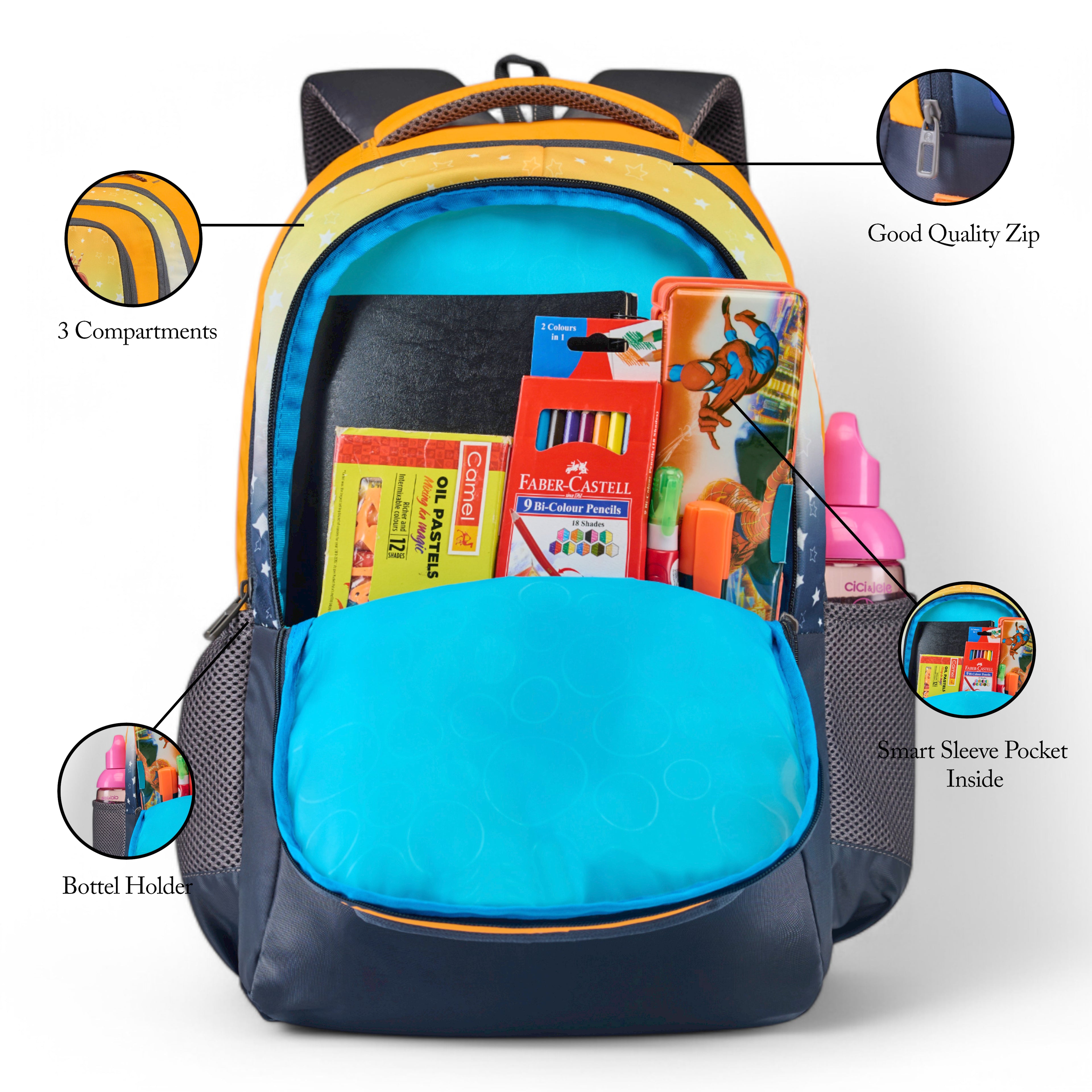 SCHOOL BAG PRINCE-17"(22 LTR) GREY & ORANGE