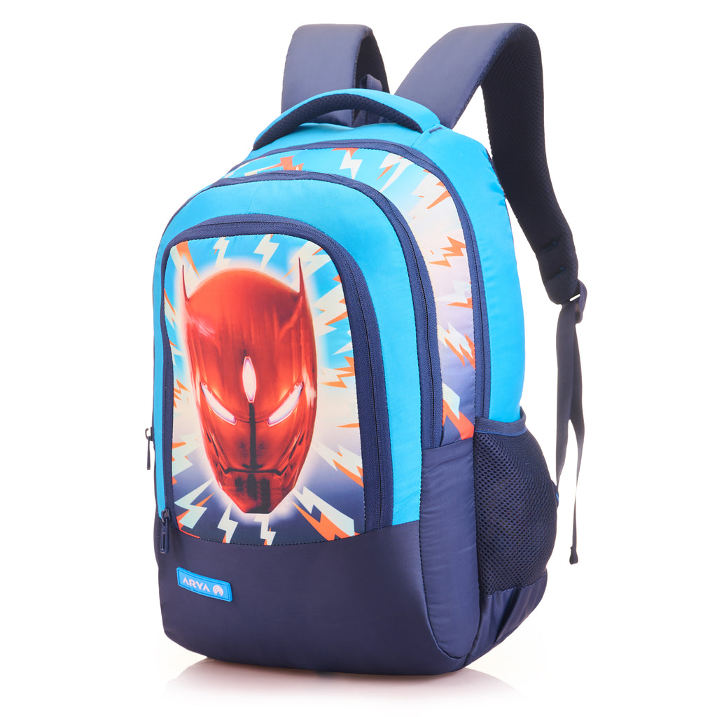 SCHOOL BAG IRON MAN-17"(22 LTR) NAVY BLUE & TURQUOISE BLUE