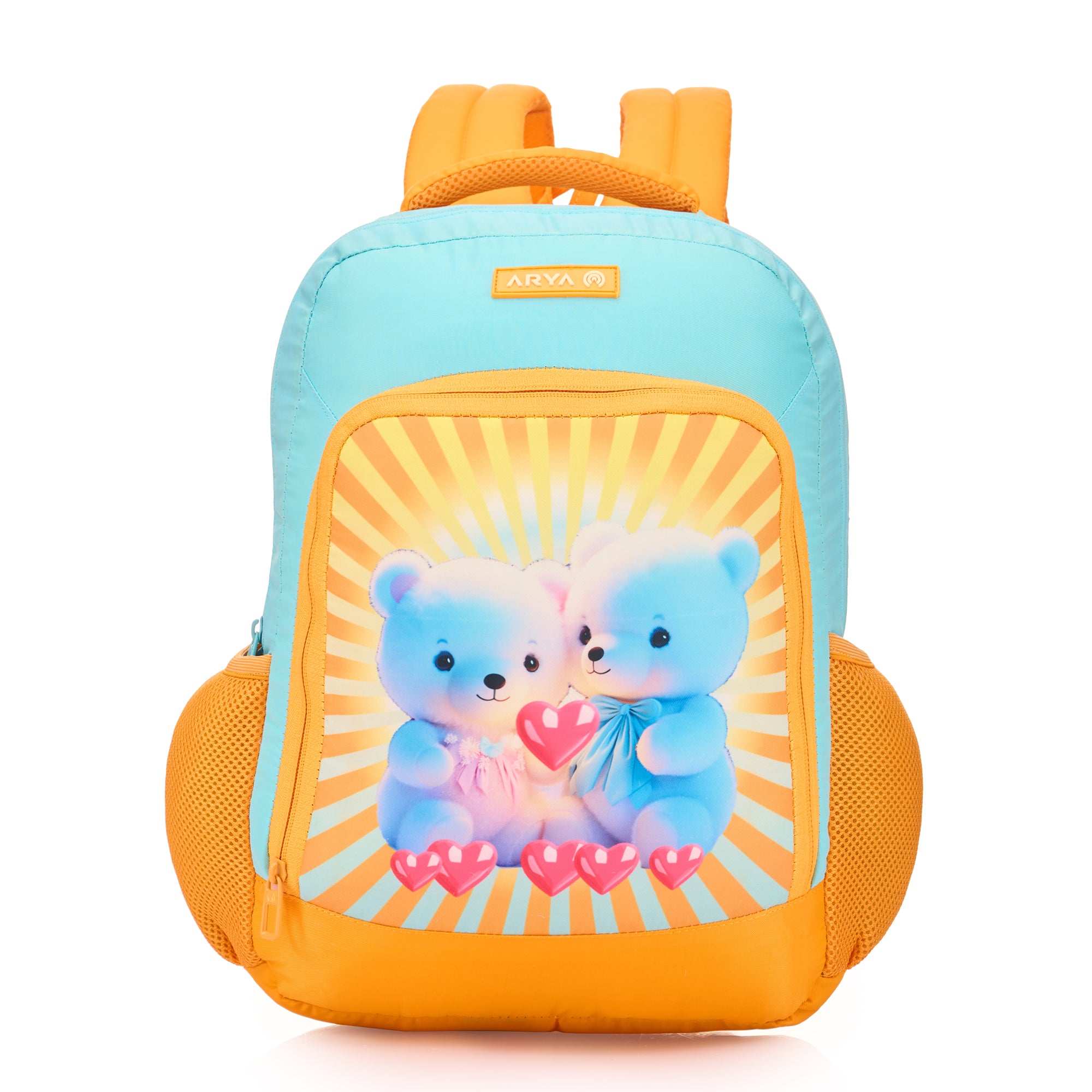SCHOOL BAG TEDDY LOVE-14"(12 LTR) ORANGE & SKY BLUE