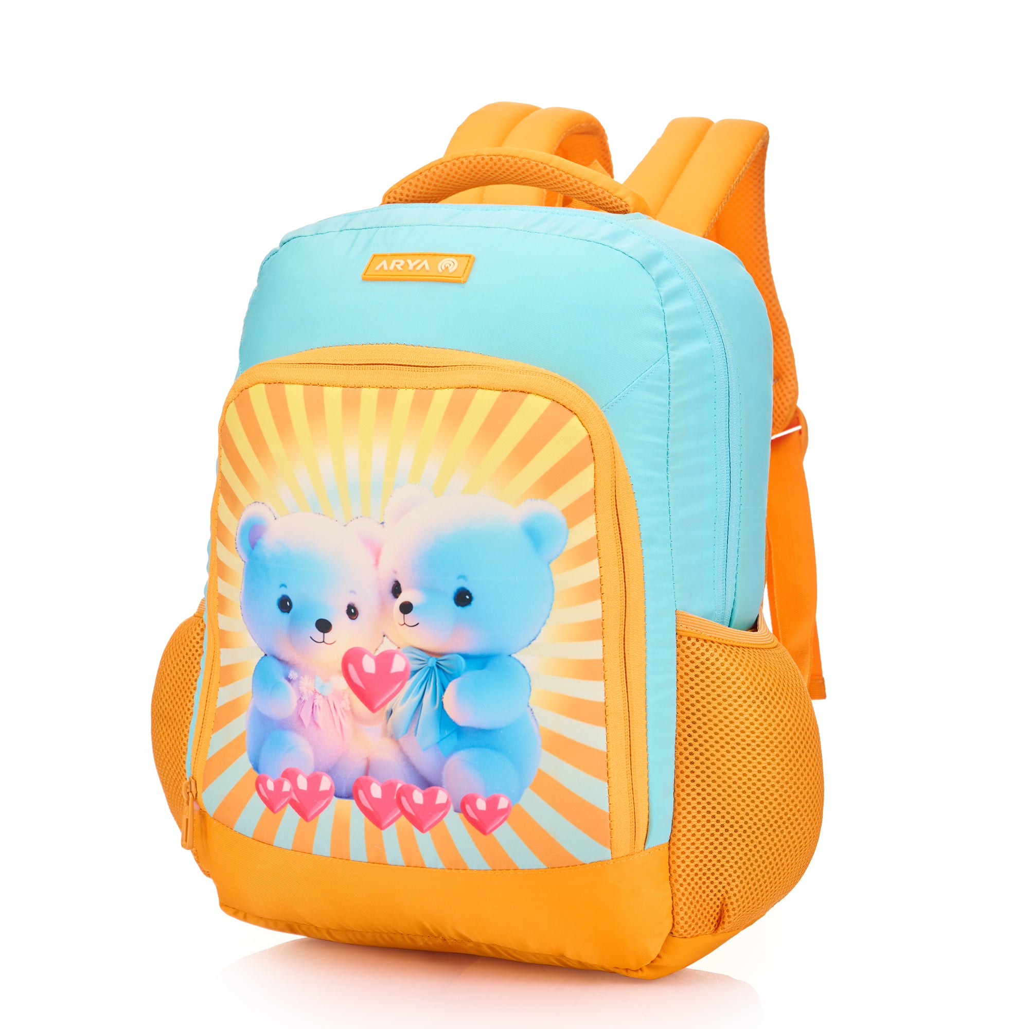SCHOOL BAG TEDDY LOVE-14"(12 LTR) ORANGE & SKY BLUE