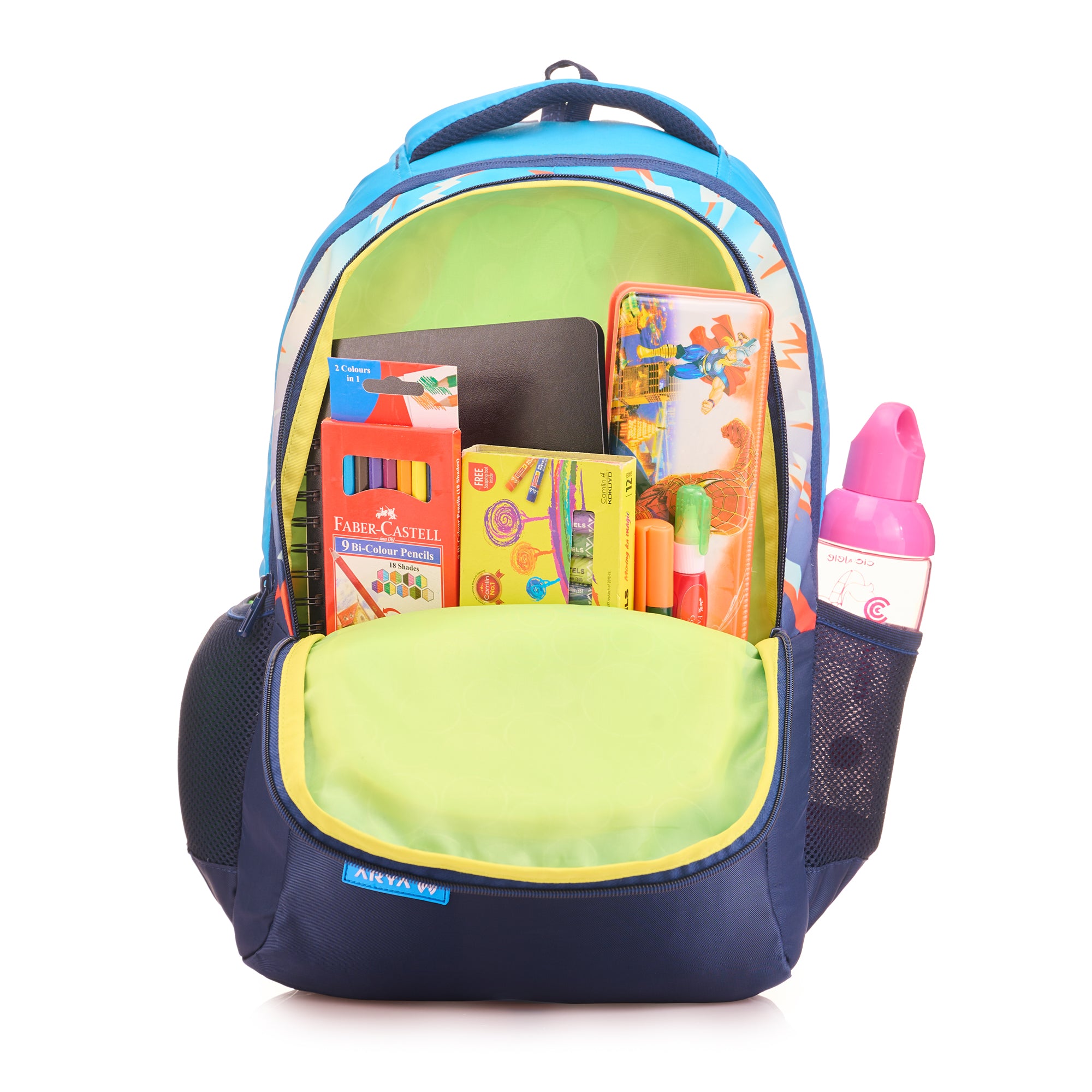 SCHOOL BAG IRON MAN-17"(22 LTR) NAVY BLUE & TURQUOISE BLUE