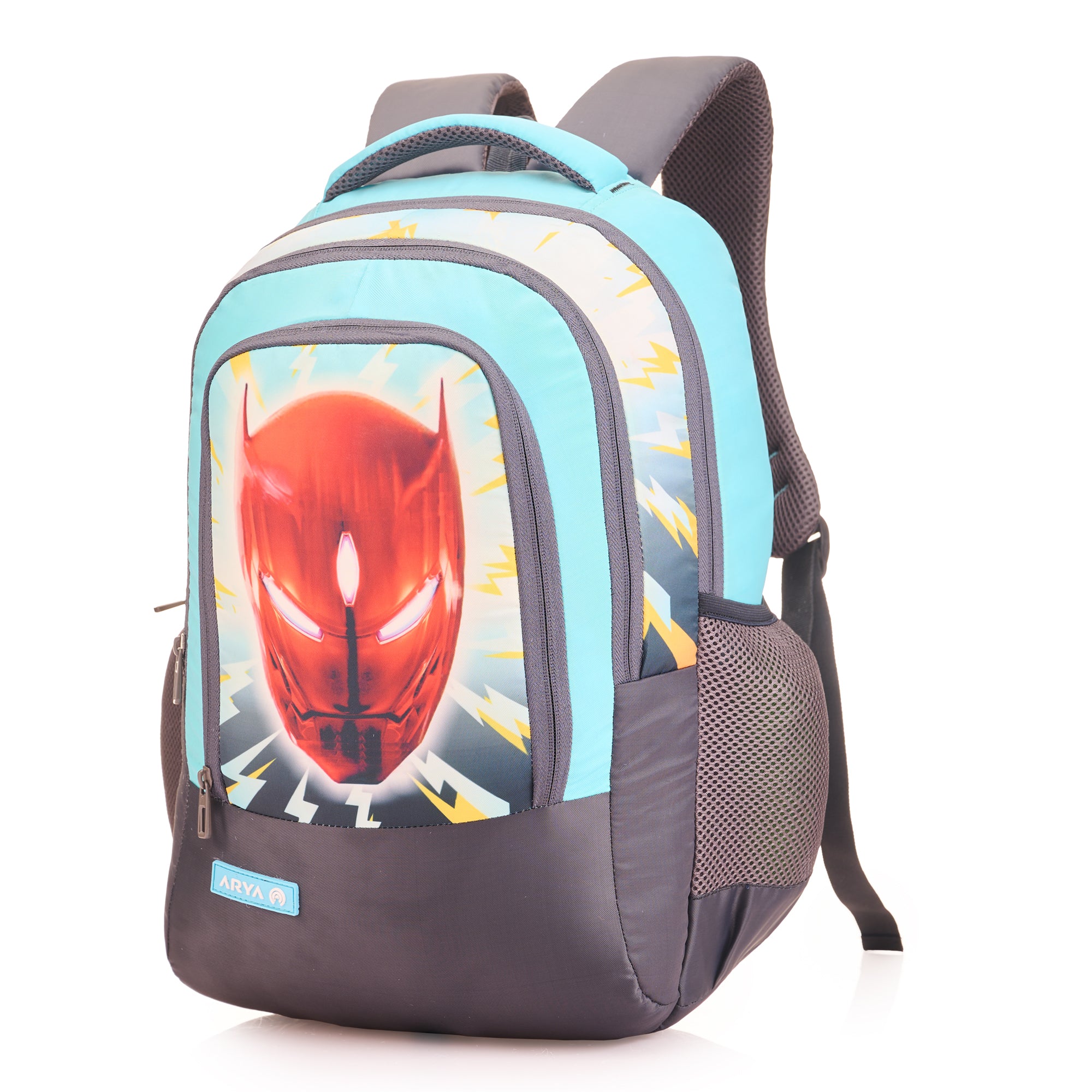 SCHOOL BAG IRON MAN-17"(22 LTR) GREY & SKY BLUE
